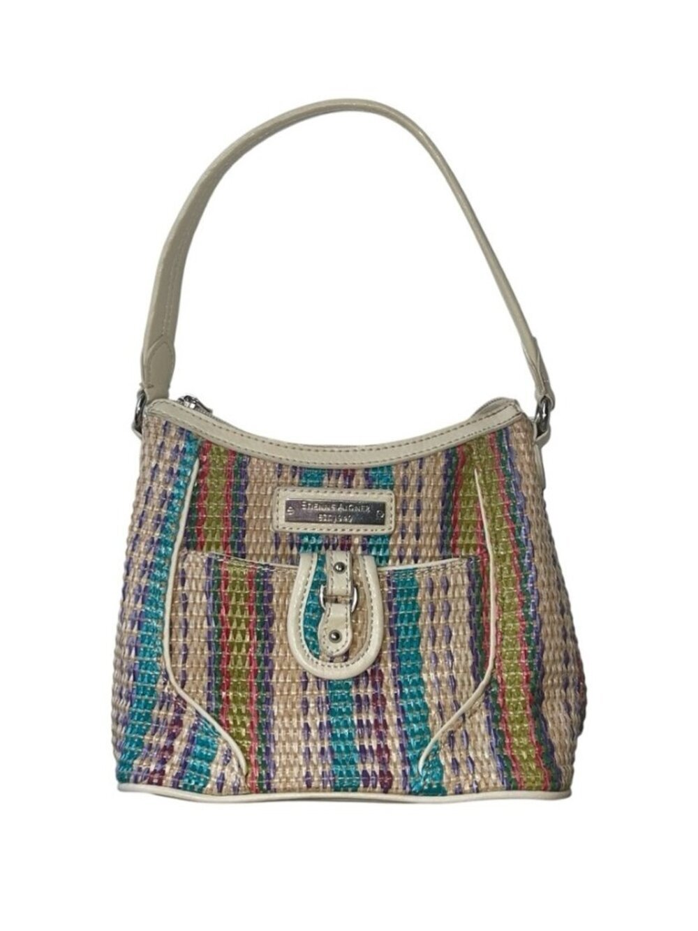 Etienne Aigner Mini Shoulder Bag Off-White/Ivory Woven Straw‎ Purse